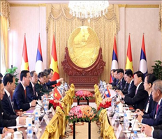Chủ tịch nước Võ Văn Thưởng hội đàm với Tổng Bí thư, Chủ tịch nước Lào Thongloun Sisoulith